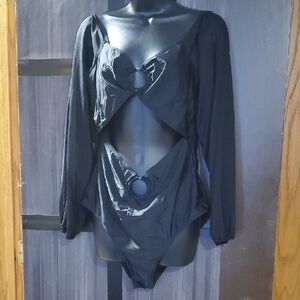 Black Long Sleeve Cut-Out Swimwear